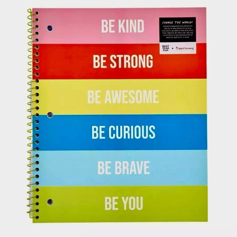 NWT Best Year Ever Be Kind College Ruled 1 Subject Spiral Notebook Rainbow Pride